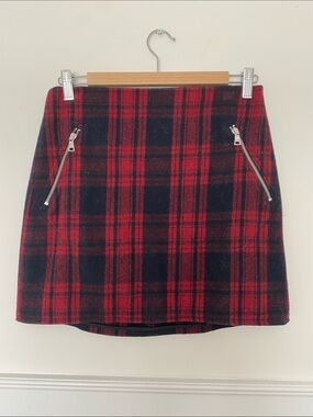 GAP Red and Black Plaid Mini Skirt with Zip Detail